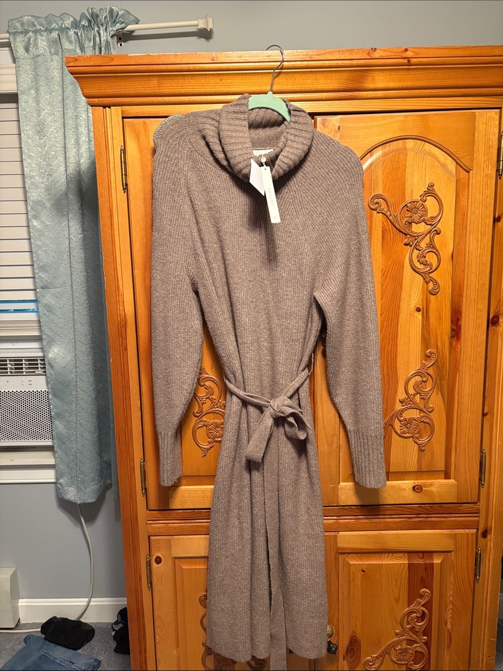 Caslon Taupe Belted Cowl Neck Sweater Dress